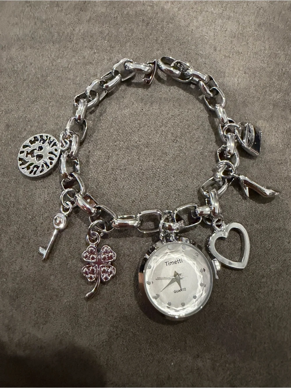 Target Silver Charm Bracelet Watch with Heart, Key & Clover Charms